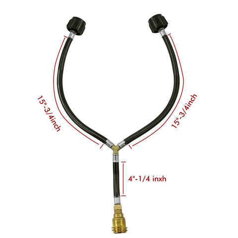 MCAMPAS dual-tank connection kit showing simple two-tank setup for extended grilling sessions