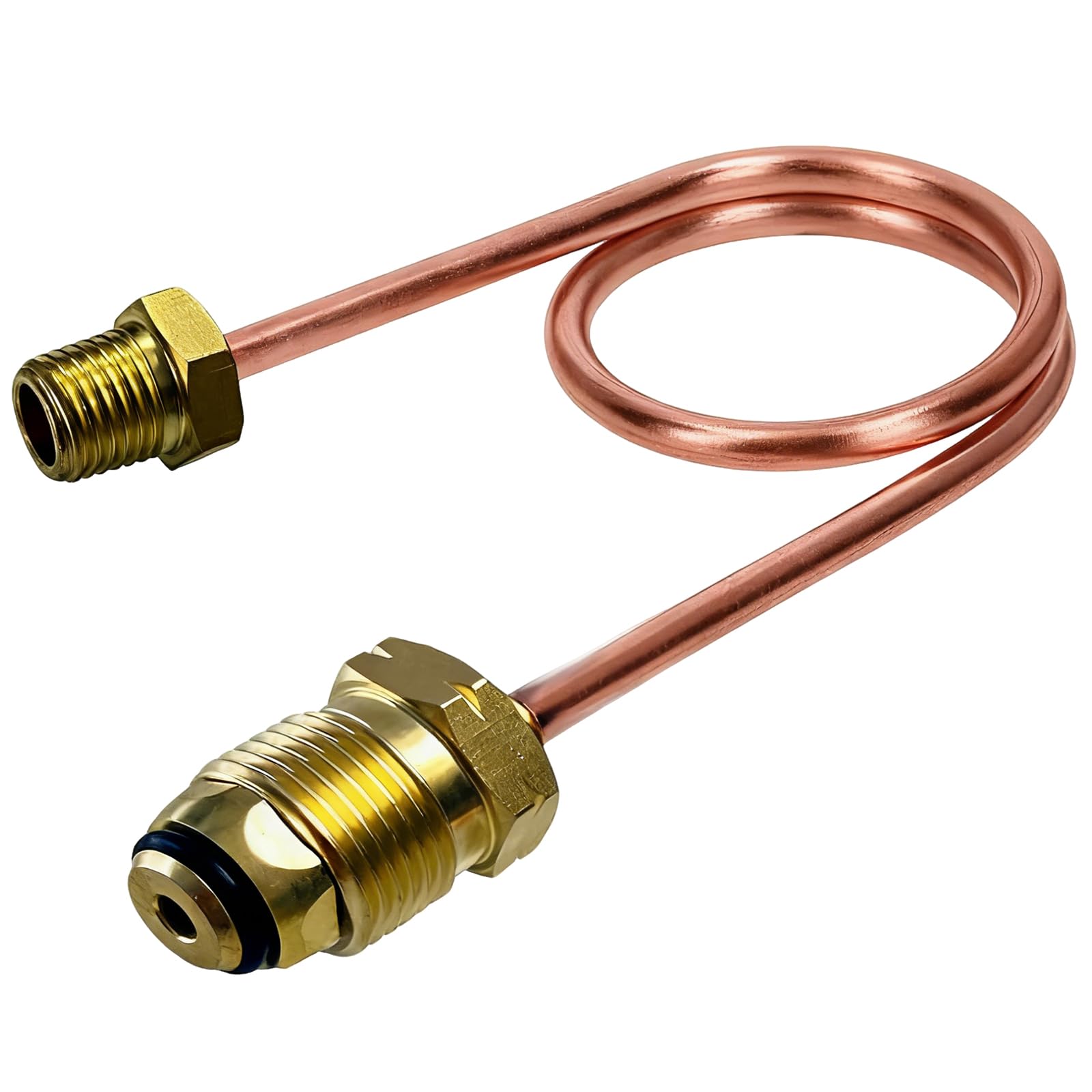 MCAMPAS propane regulator copper pigtail for quick tank connections.