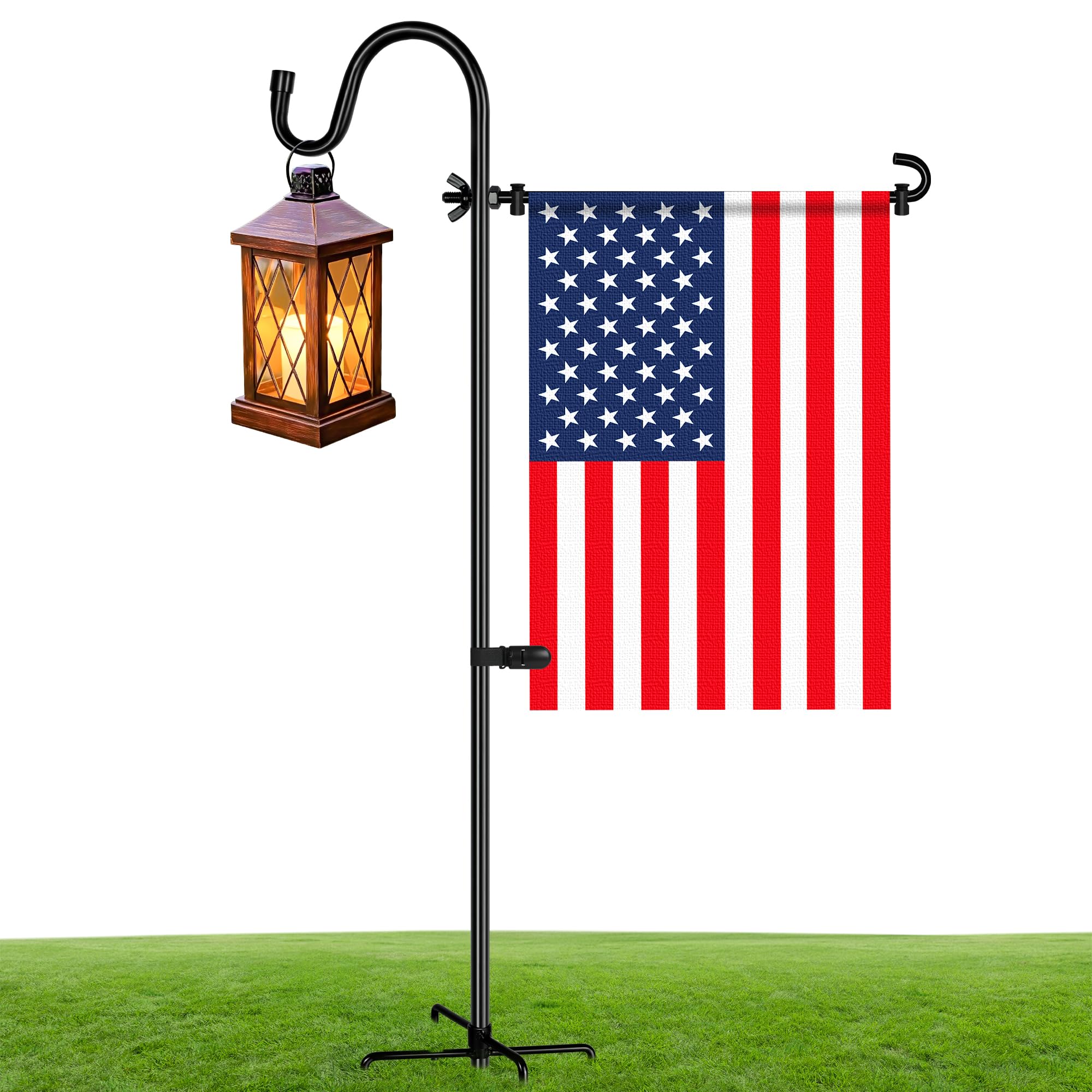 MCFULL garden flag stand assembly panel highlighting quick setup for festive yard displays.