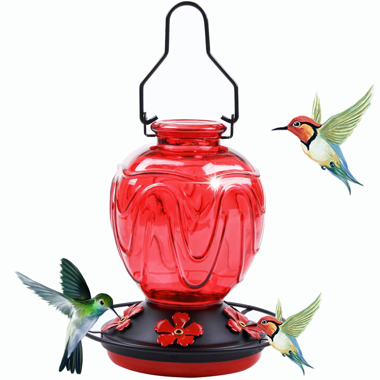 MCHBF glass hummingbird feeder with red jar attracts birds with vibrant color