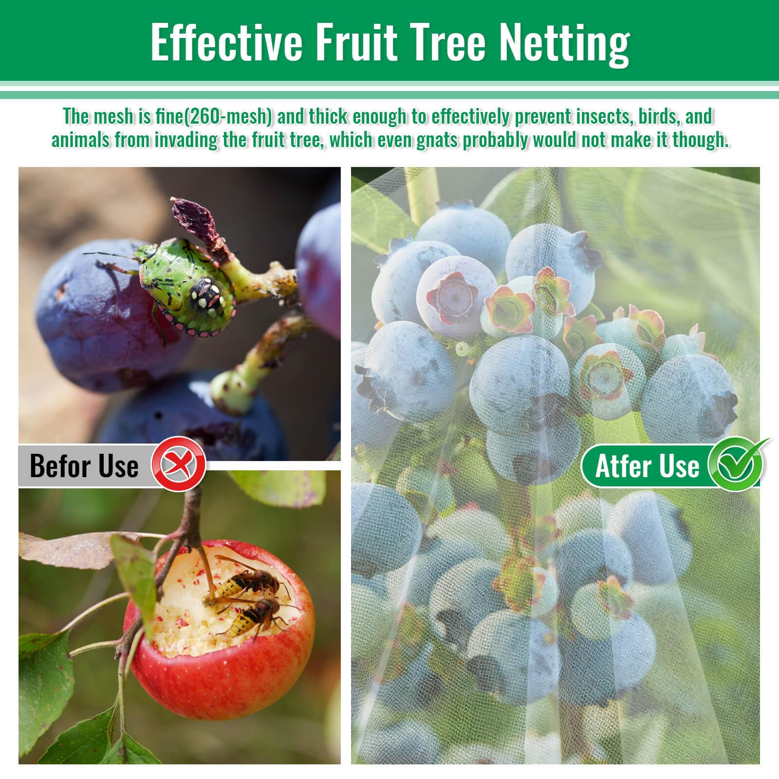 Mckanti 260 mesh netting blocks insects and pests without harming plants.