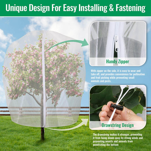 Mckanti netting with drawstring bottom secures against wind and pests.