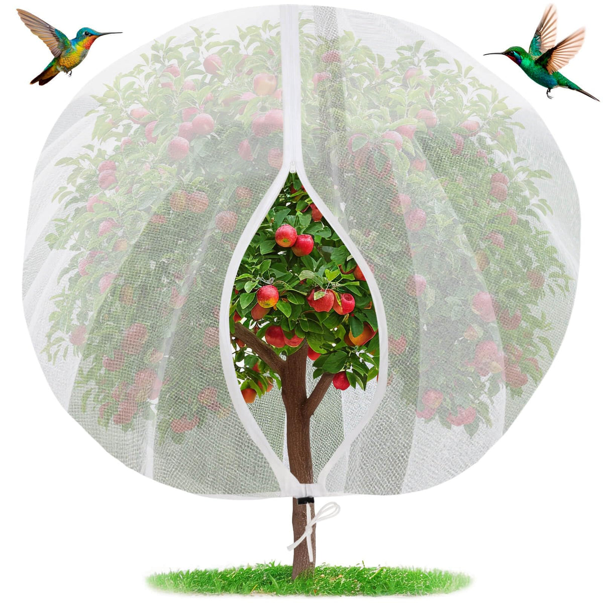 Mckanti fruit tree netting with side zipper for easy harvest and pest protection.