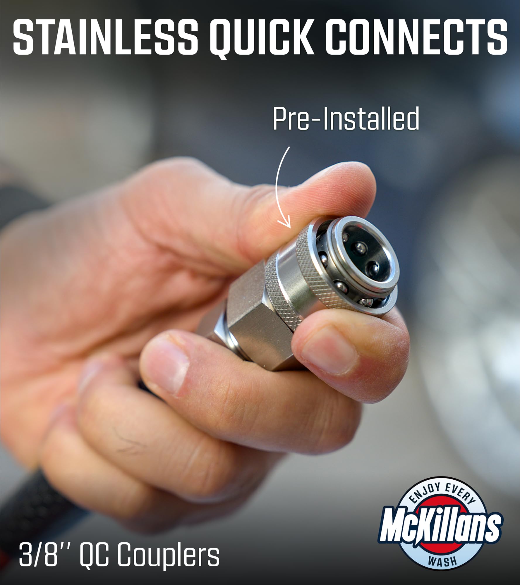McKillans 3/8 inch quick-connect fittings enable fast, secure connections for smooth operation.