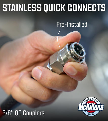 McKillans 304 stainless quick connects enable fast, leak-free connections.
