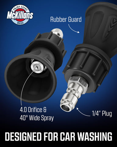 McKillans 40-degree spray pattern delivers even coverage for car washing.