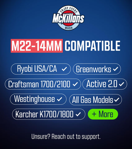 McKillans adjustable foam-output lets you tailor thickness and spray angle during washes.