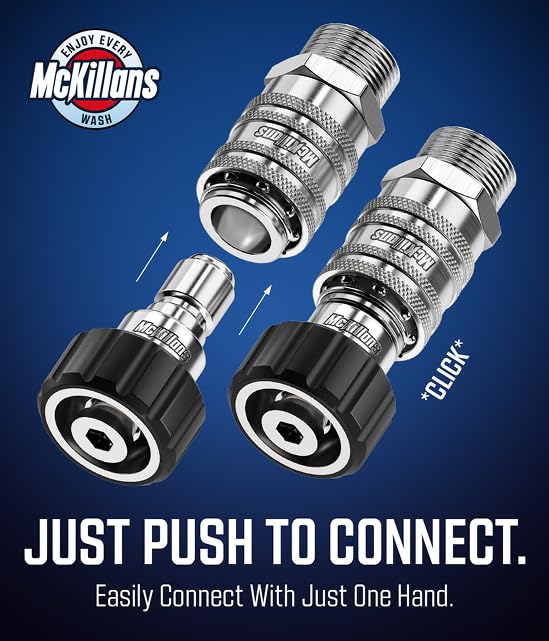 McKillans M22-14mm female coupler showing secure push-to-connect fit.
