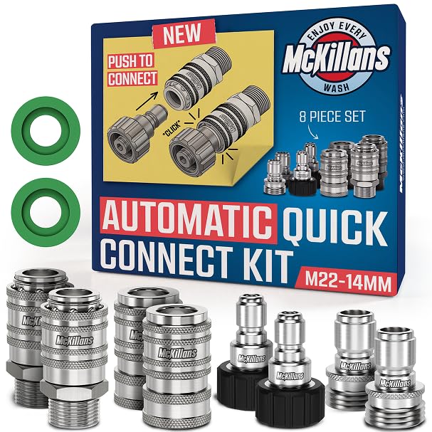 McKillans automatic quick-connect M22-14mm plug connects hoses in seconds for faster setups.