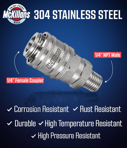 McKillans 1/4 NPT compatibility fits most pressure washer guns.