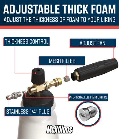 McKillans foam cannon dilution knob enables precise foam consistency for tailored cleaning.