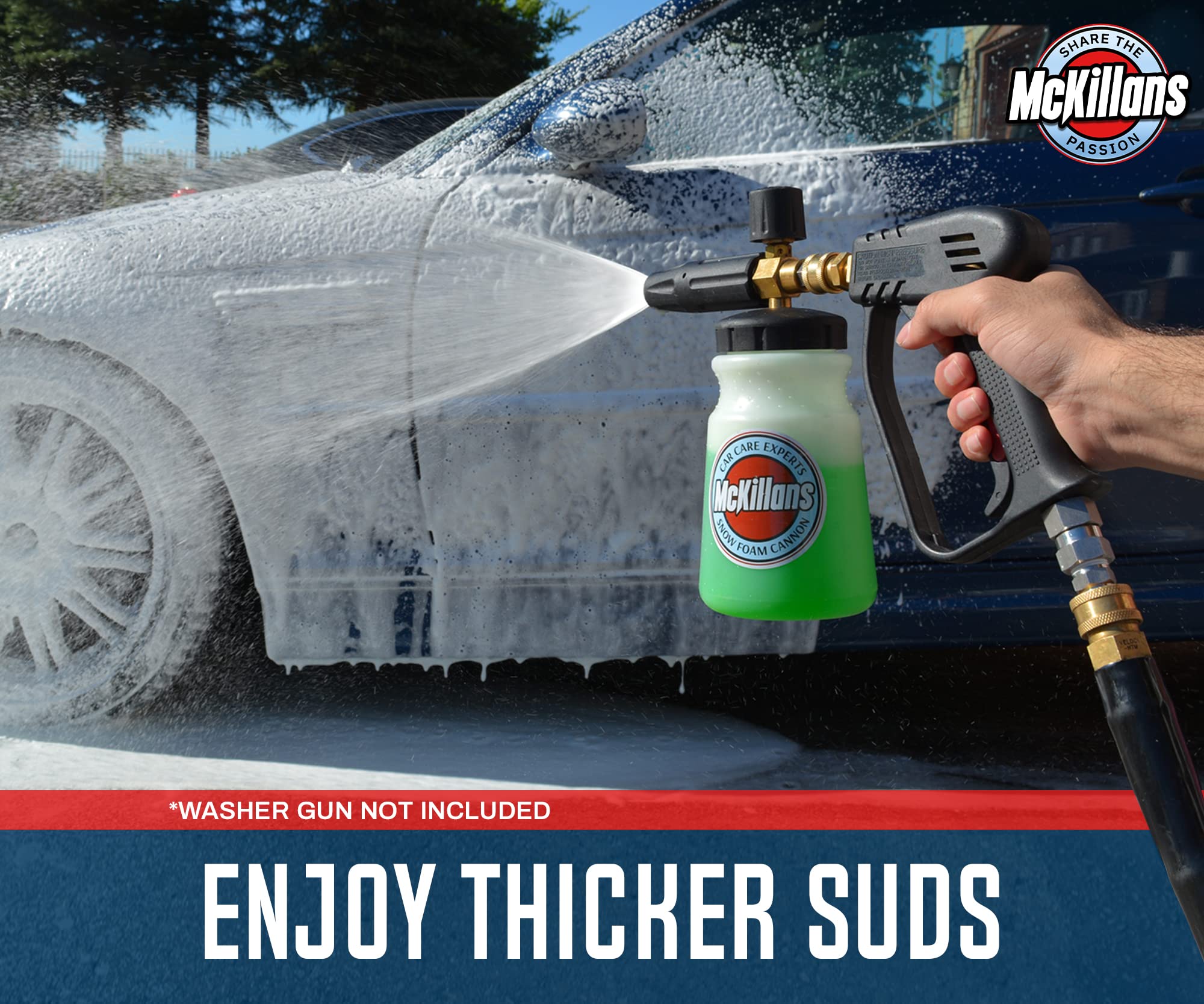 McKillans foam stream angle control lets wide or focused spraying.