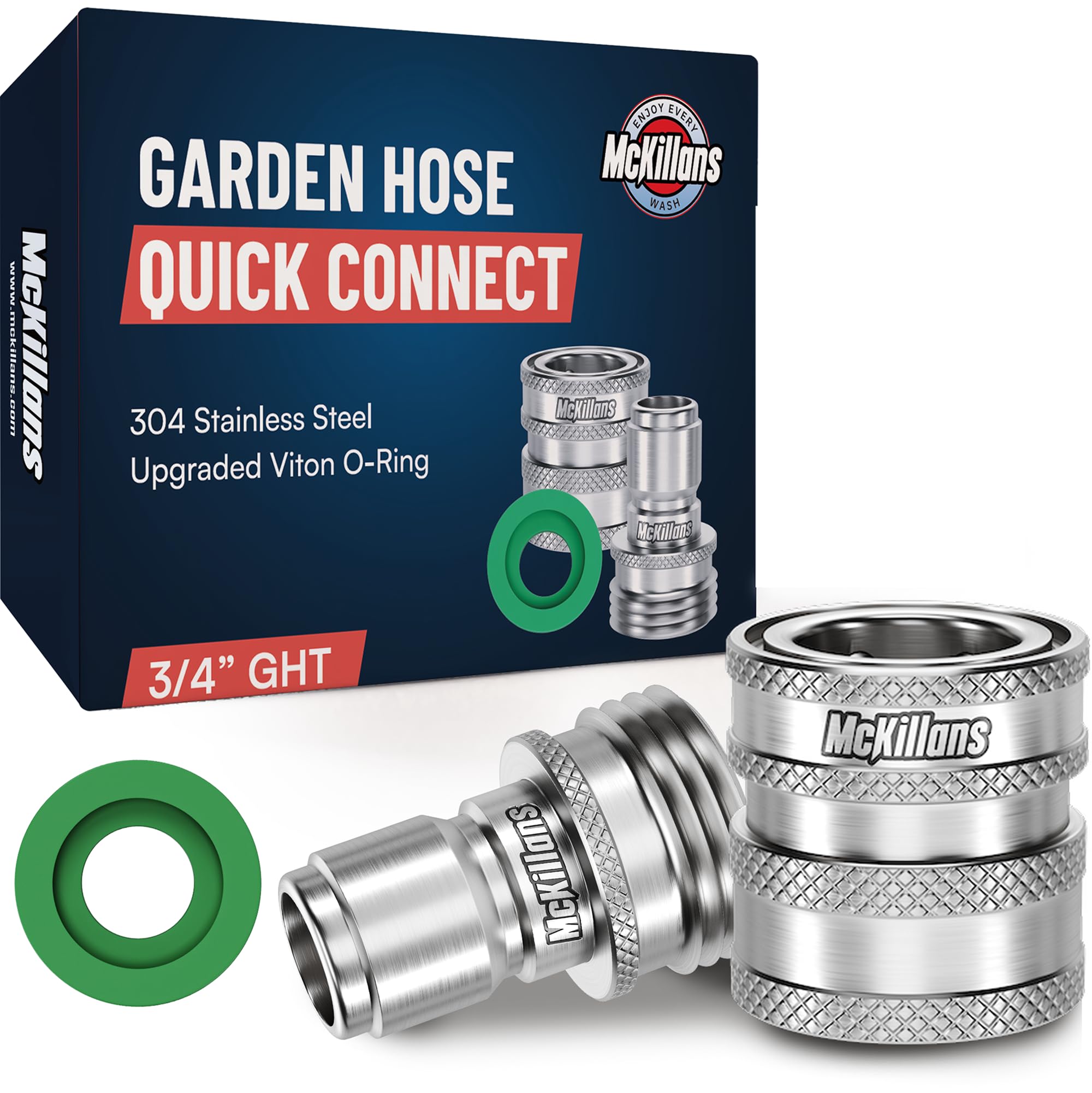 McKillans garden hose quick-connect pair ready for effortless transitions between tools.