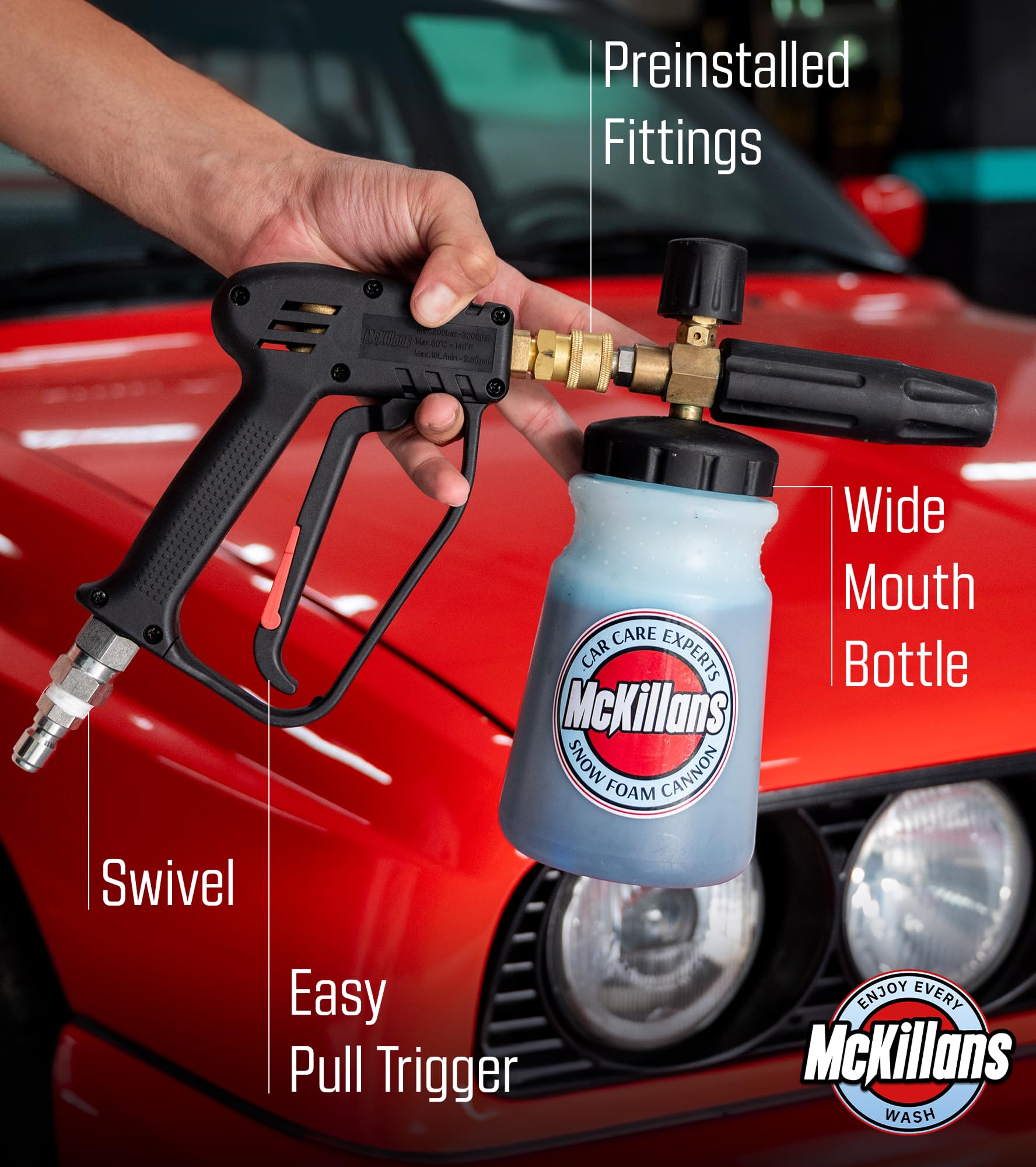 McKillans lightweight trigger design offers comfortable control during extended washing sessions.
