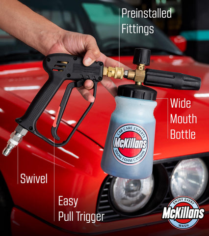 McKillans lightweight trigger design offers comfortable control during extended washing sessions.