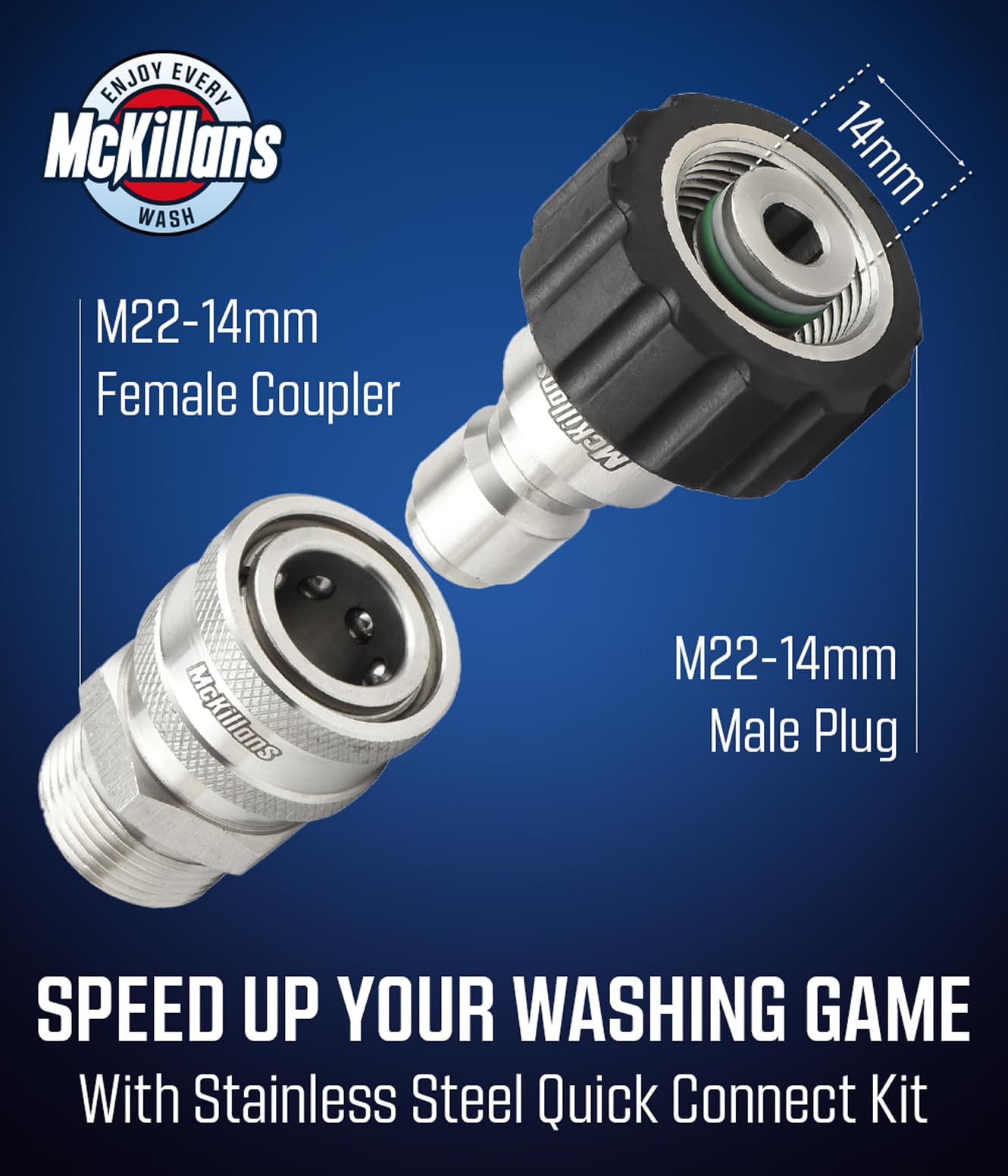 McKillans M22-14mm female coupler enabling easy, leak-free attachment