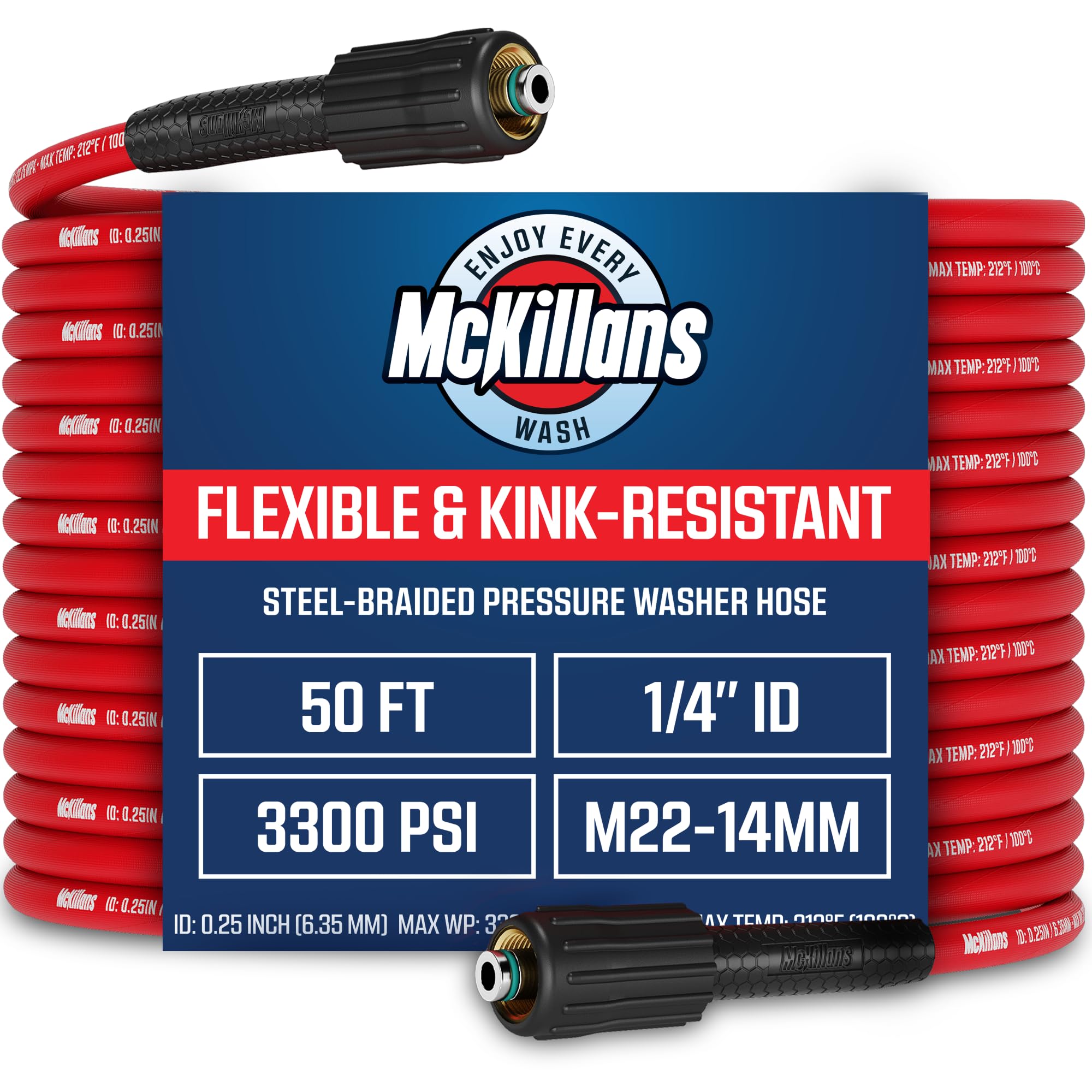 McKillans 50 ft pressure washer hose ready for versatile cleaning tasks