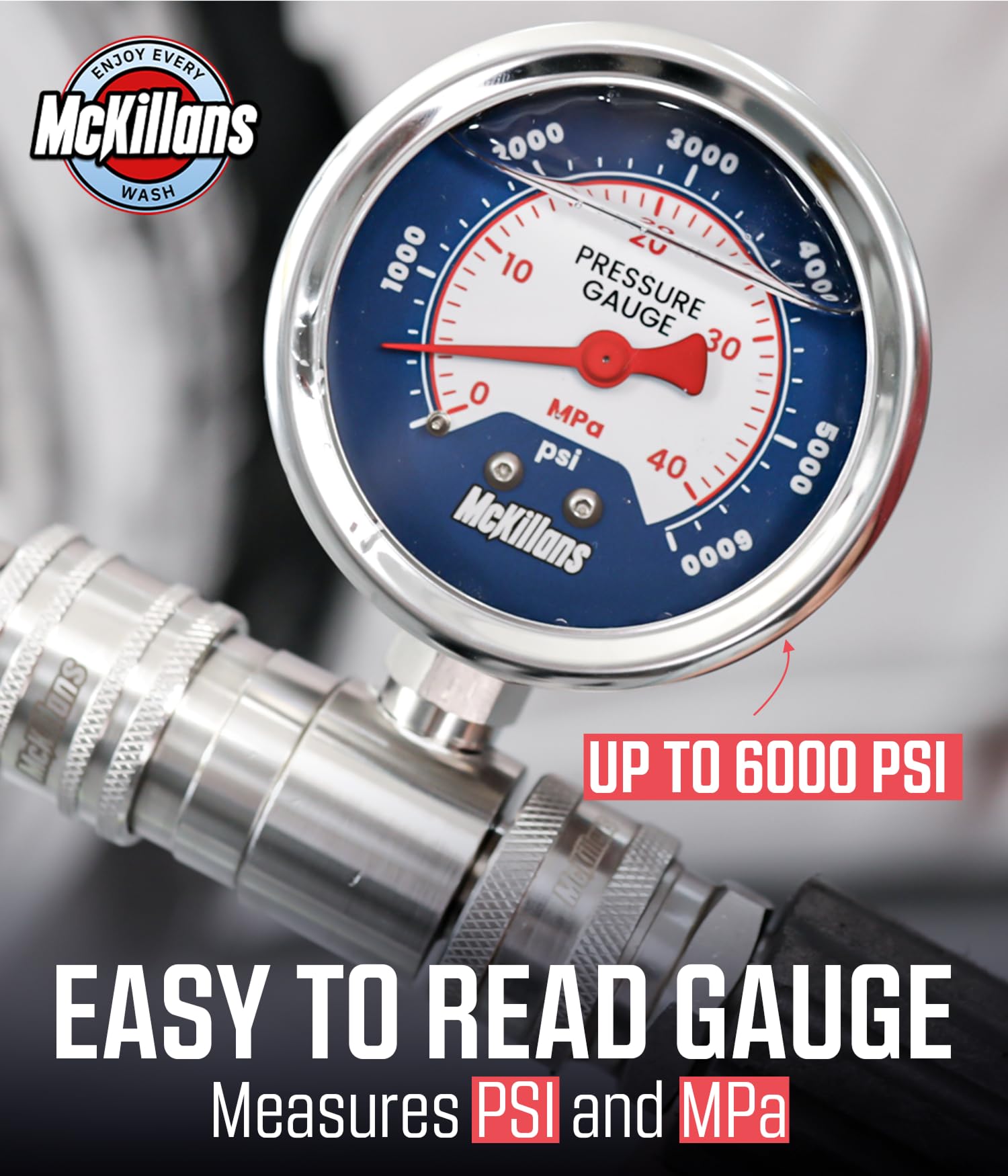 Push-to-connect fitting on McKillans gauge for quick, tool-free installation