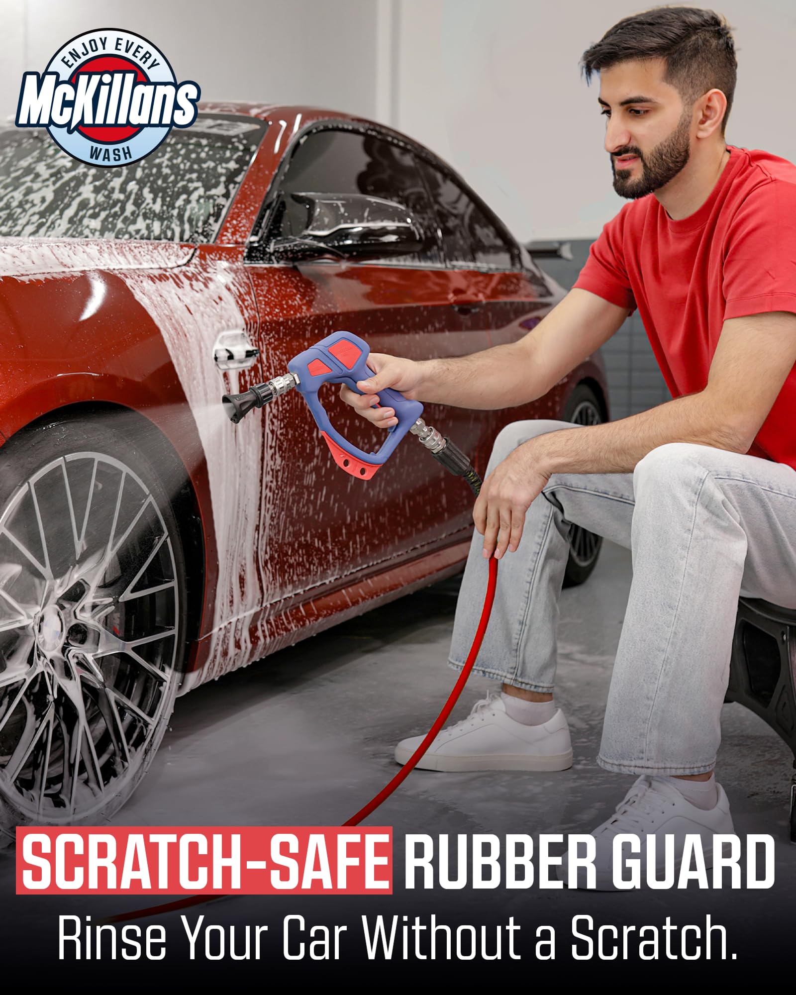 McKillans rubberized guard protects vehicle finishes during rinsing.