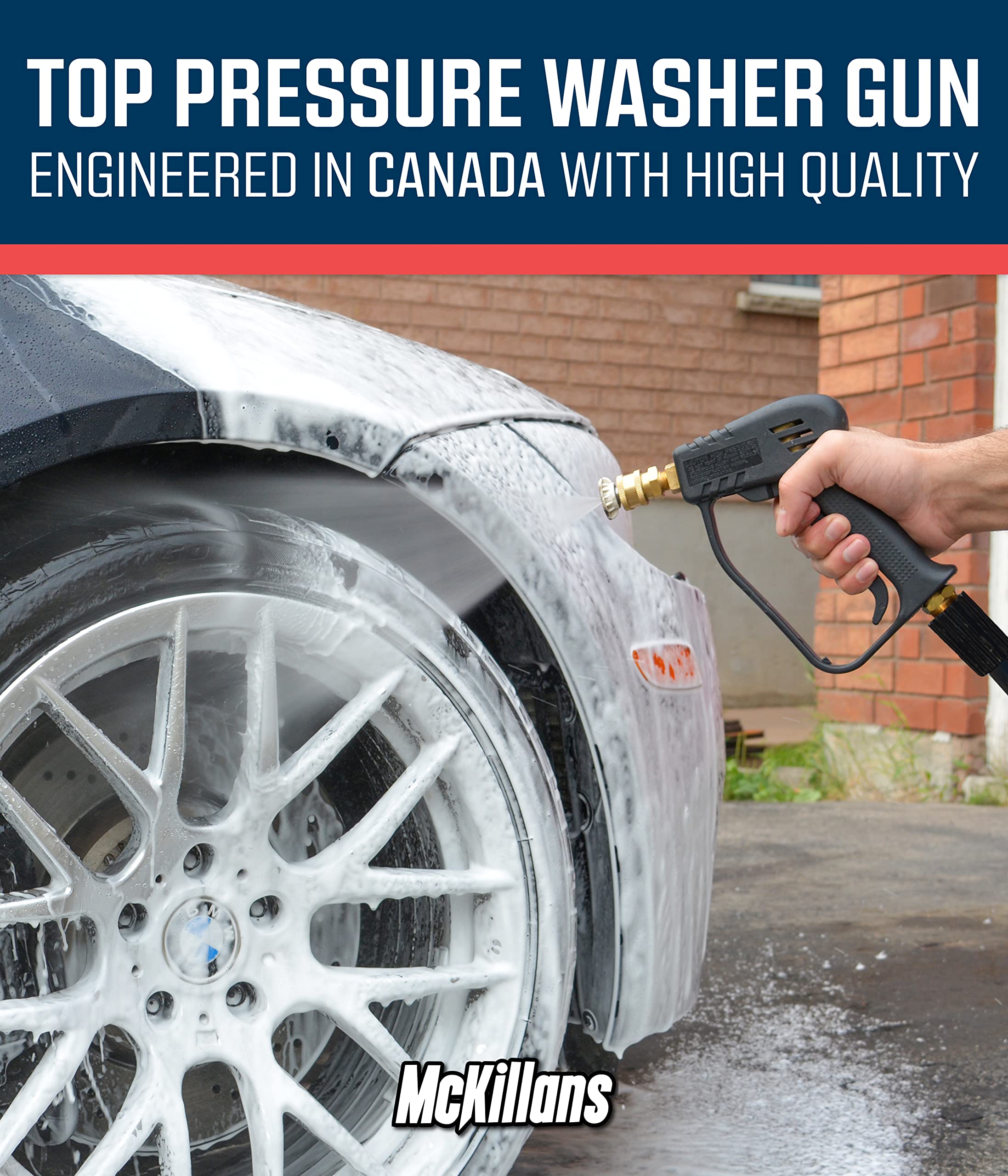 Foam cannon compatibility shown with McKillans gun for rich car wash foam.