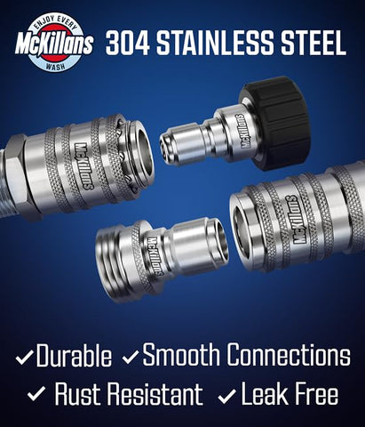 McKillans stainless steel fittings highlight corrosion resistance and longevity.