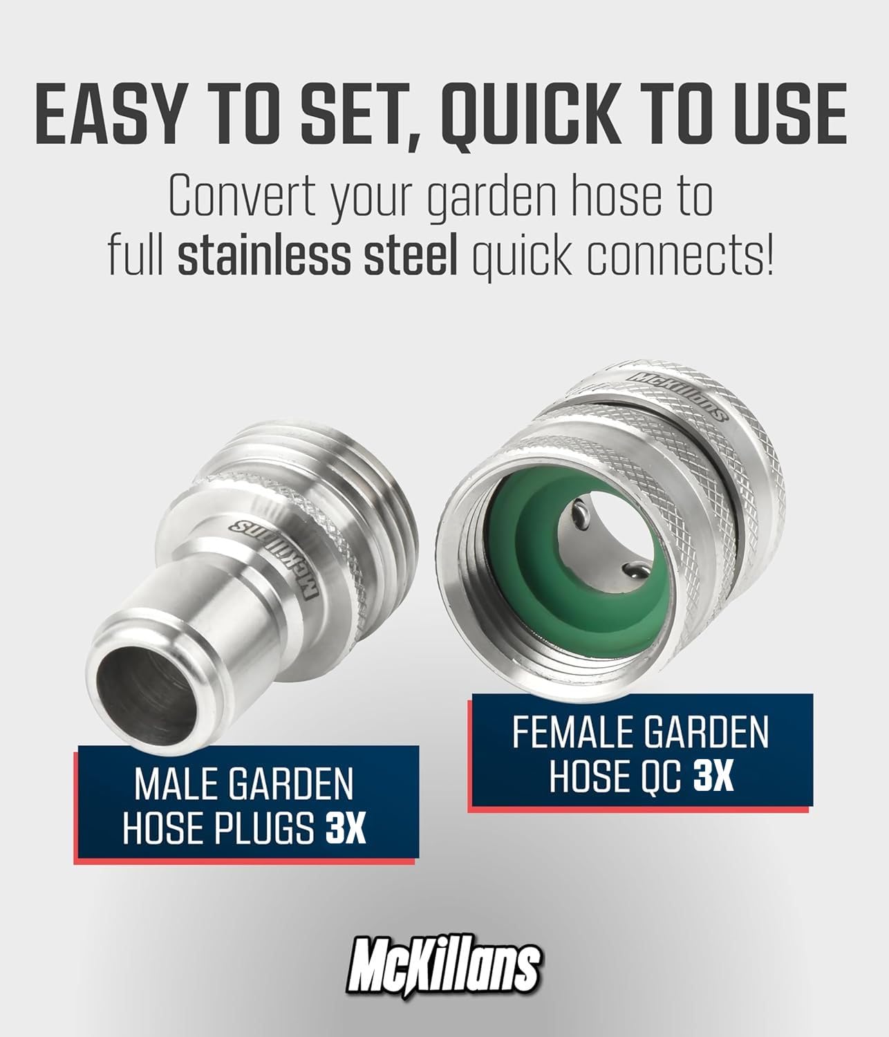 304 stainless steel quick-connect fittings resist corrosion for long-lasting garden use.