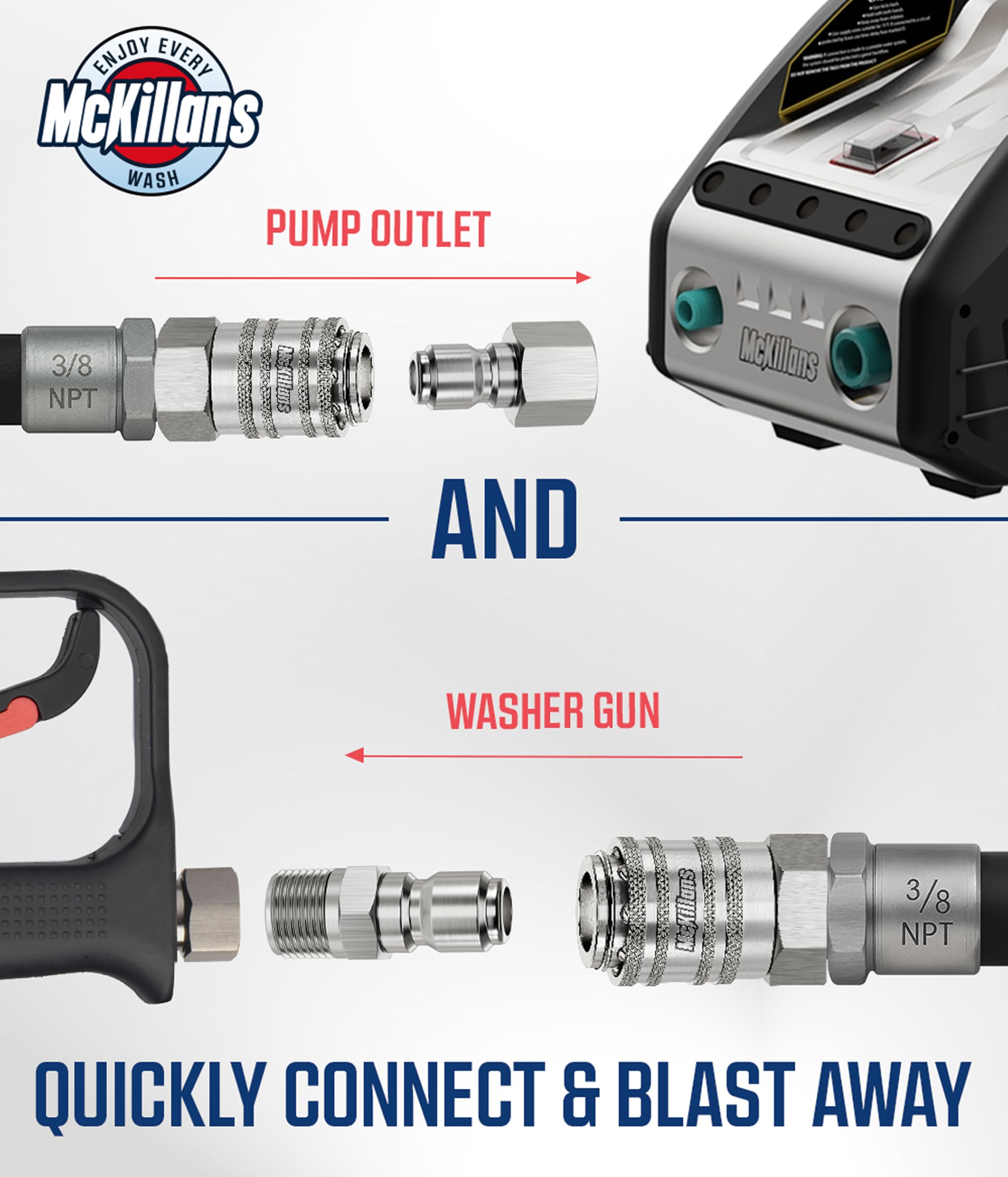 Stainless steel quick-connect fittings by McKillans displaying corrosion resistance