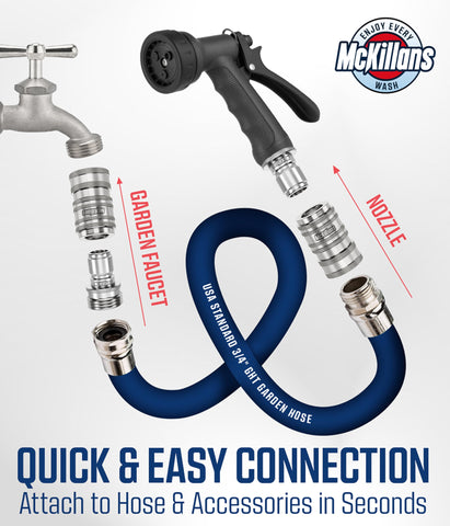 McKillans stainless steel quick-connect offers durable, corrosion-resistant performance for daily watering.