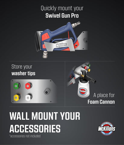 McKillans wall mount saves floor space and reduces clutter during wash sessions.