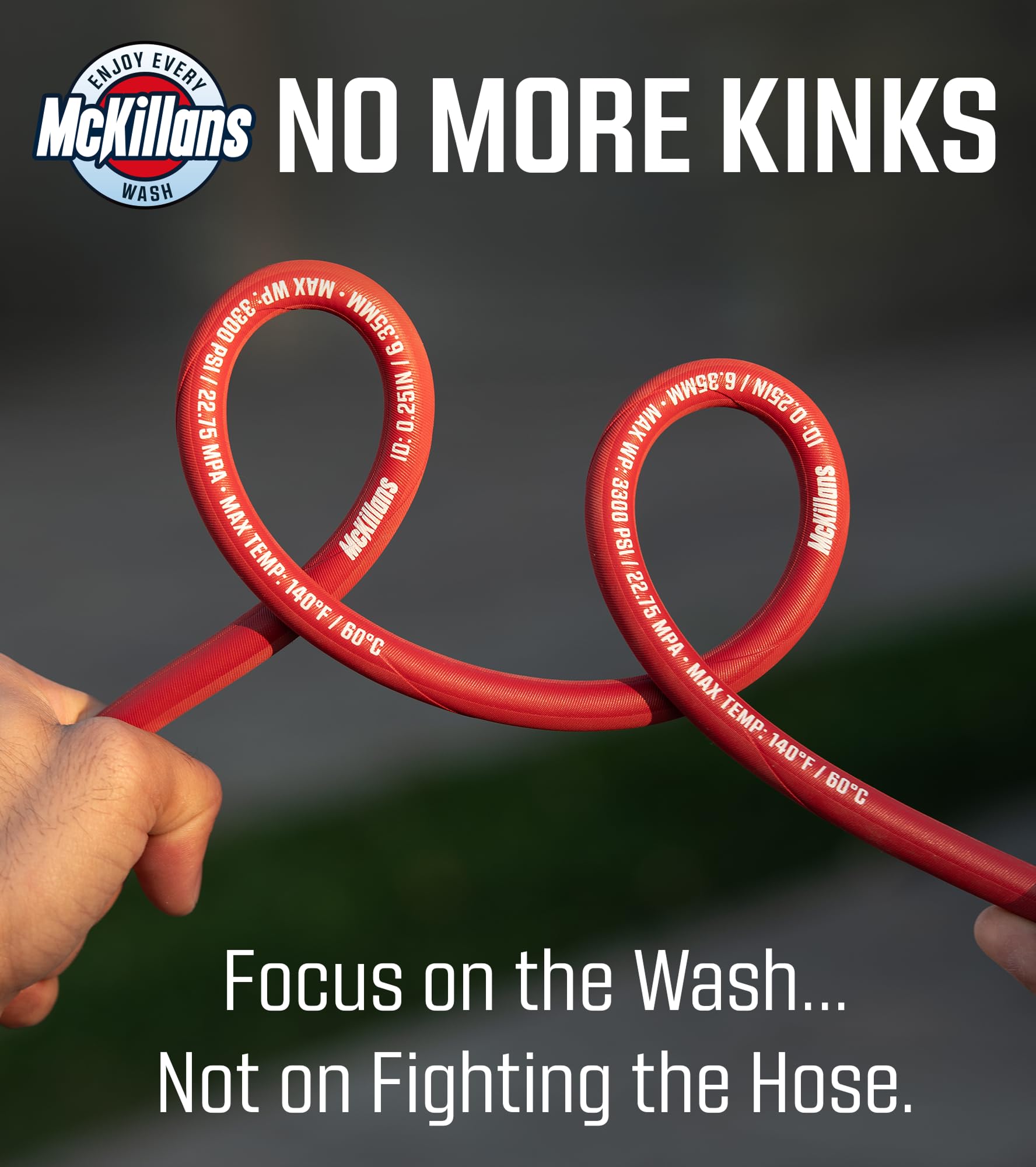 Steel-braided construction of McKillans hose for durability