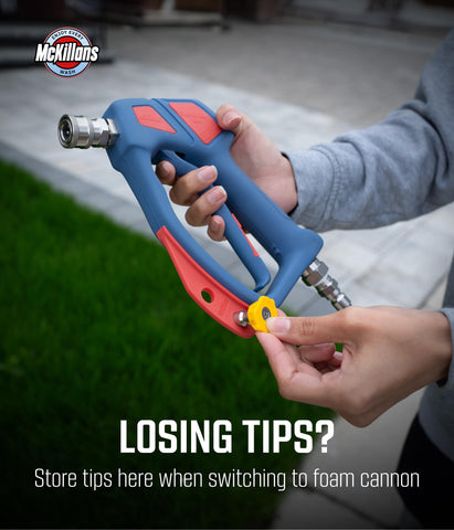In-use image demonstrates high-pressure spray efficiently removing grime with McKillans Pro.