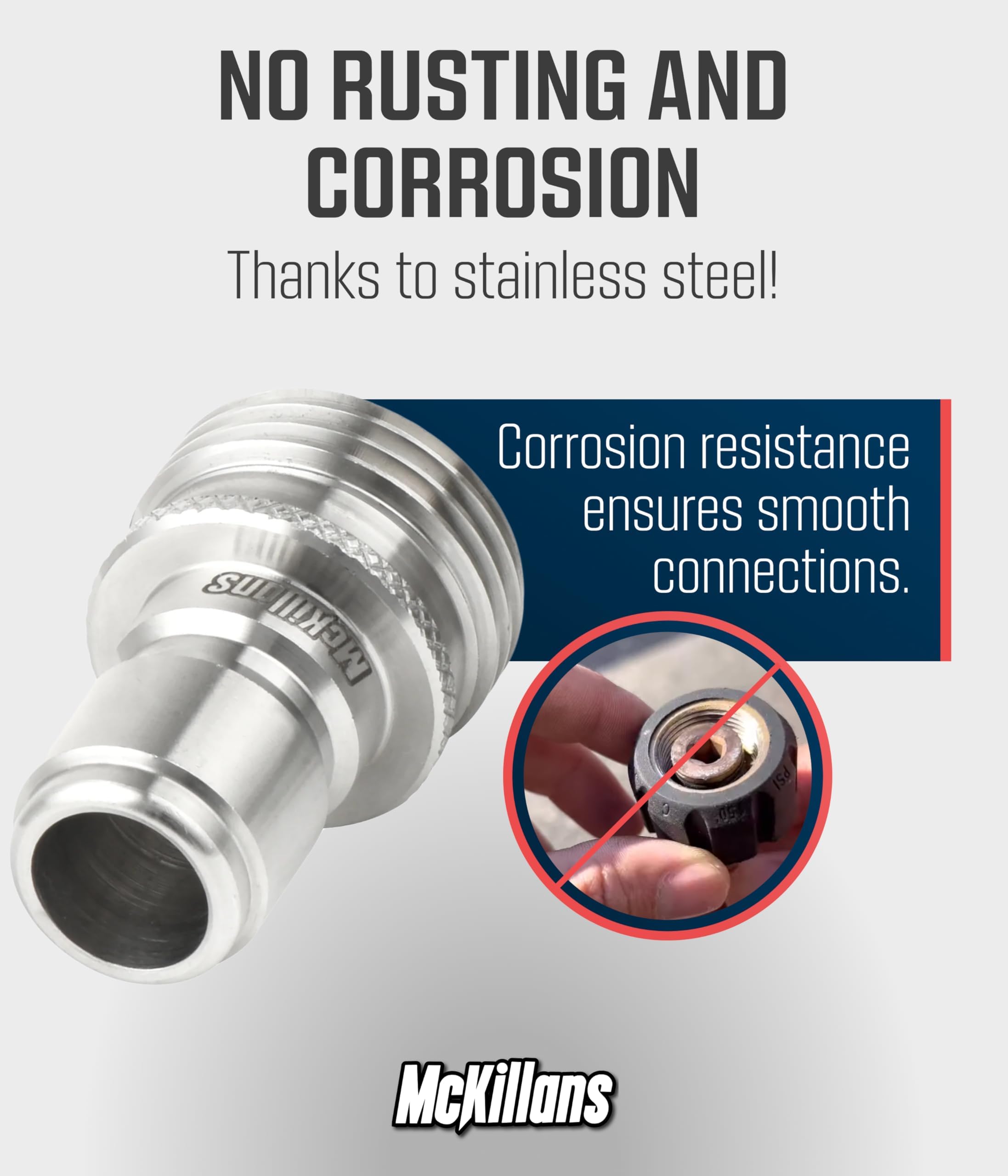 McKillans Viton washers provide leak resistance and long-lasting performance.