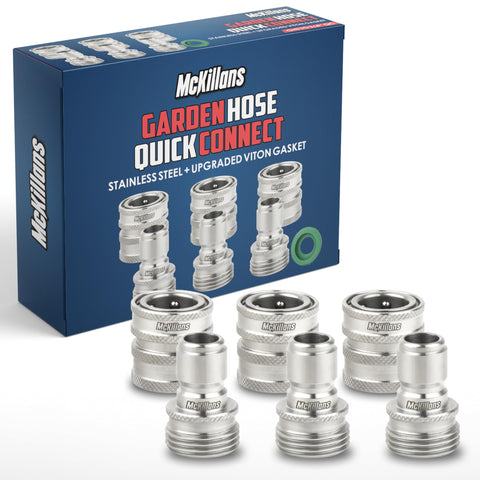 McKillans Water Hose Quick Connect with universal fit for fast, leak-free hose connections.