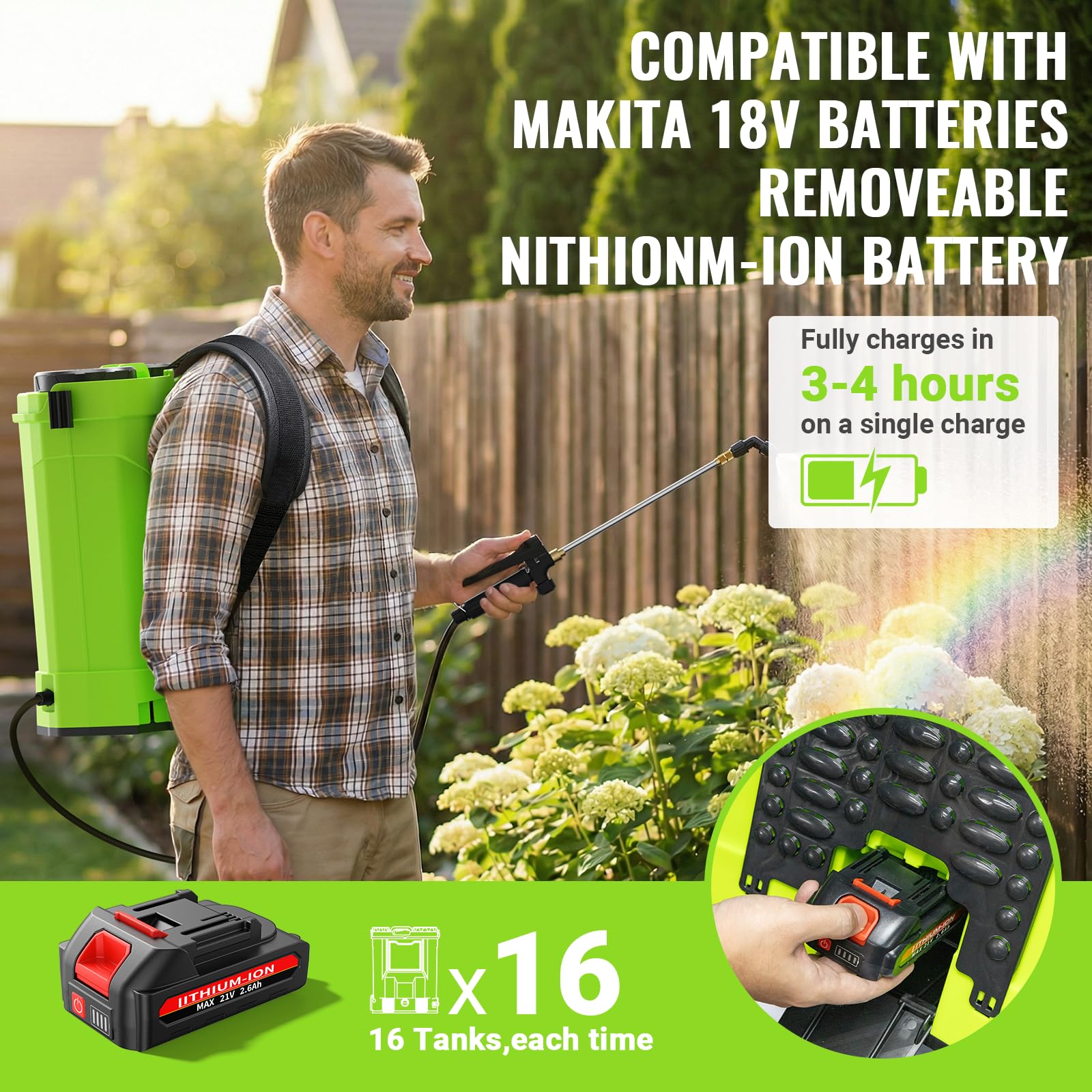 MCY sprayer delivers 100 PSI for strong garden coverage and distance