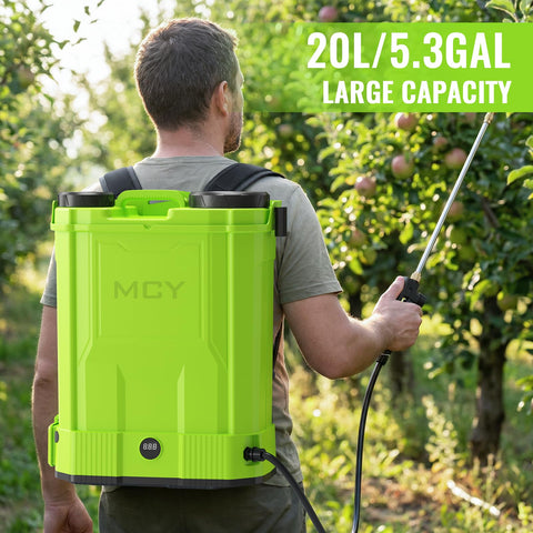 MCY battery life display shows remaining power for efficient spraying
