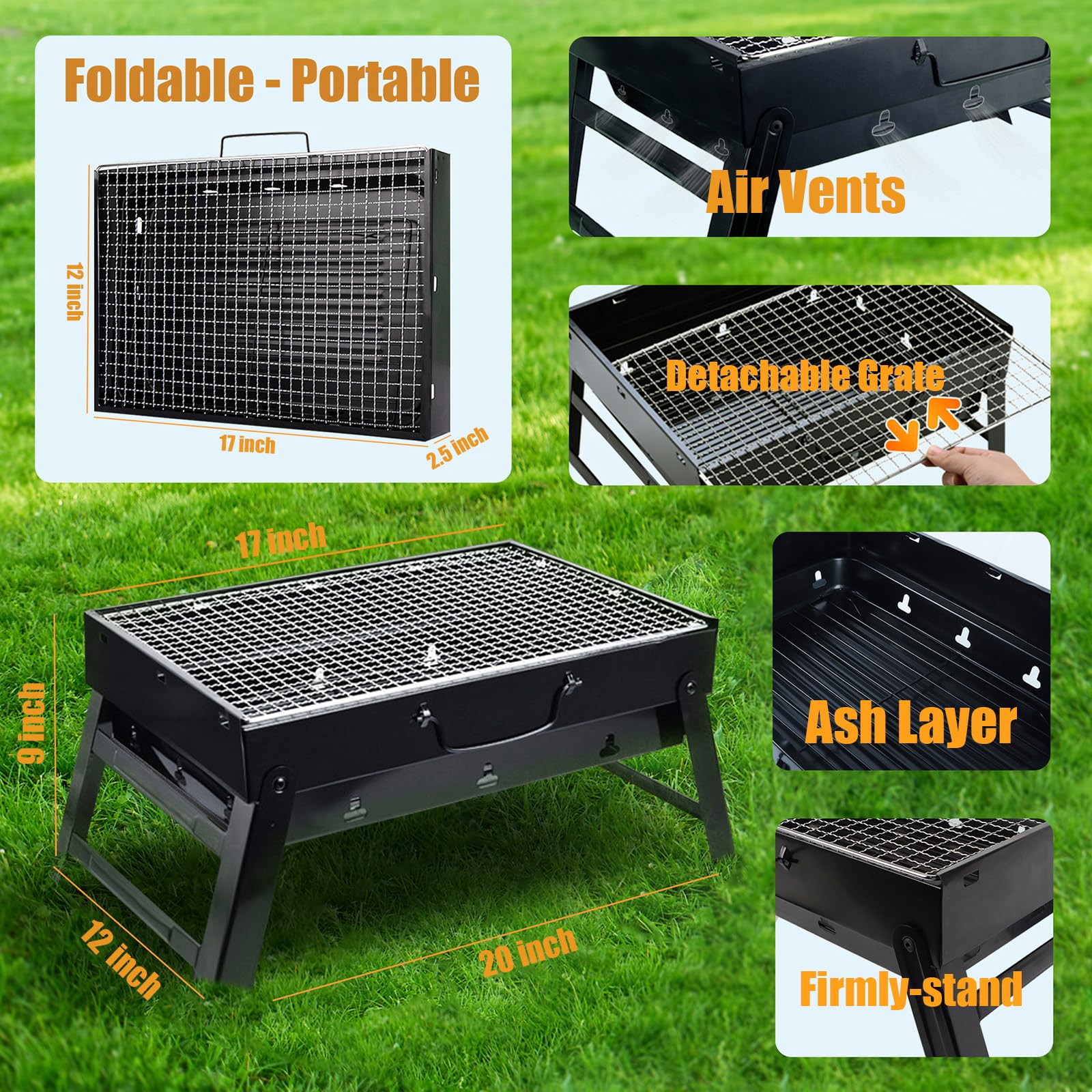MEADAY foldable BBQ grill with handle enables fast setup outdoors.