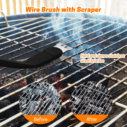 MEADAY stainless steel wire brush scrubbing stubborn grime from grill grate