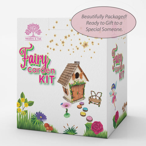 Meadow & Oak Fairy Garden House Kit magnetic door closure simplifies access.