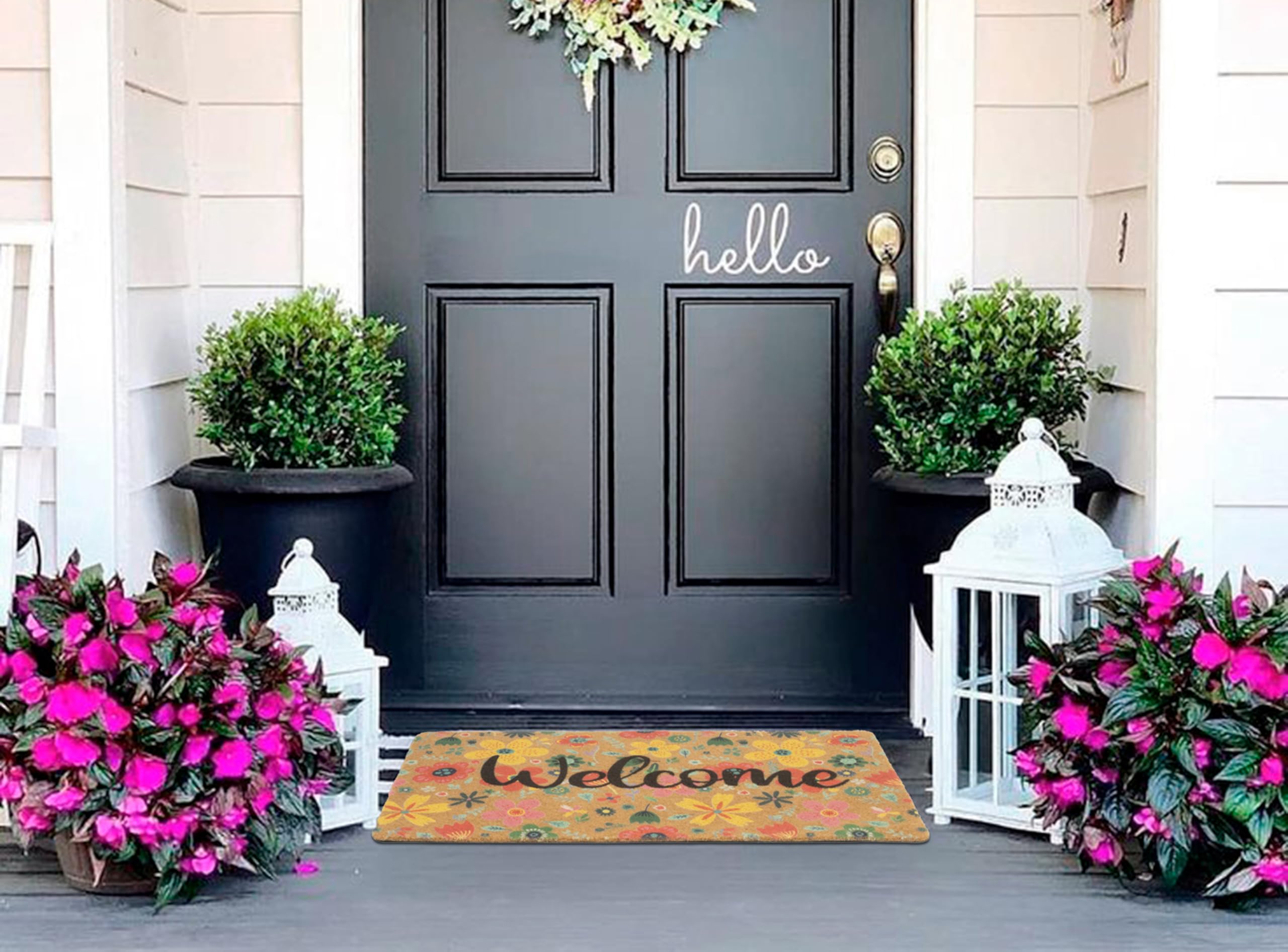 Mealah 17x29 low-profile doormat fits under doors.