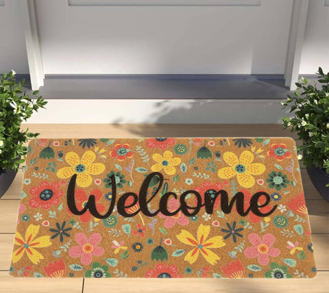 Mealah Coir Welcome Mat for outdoor and indoor use, durable choice.