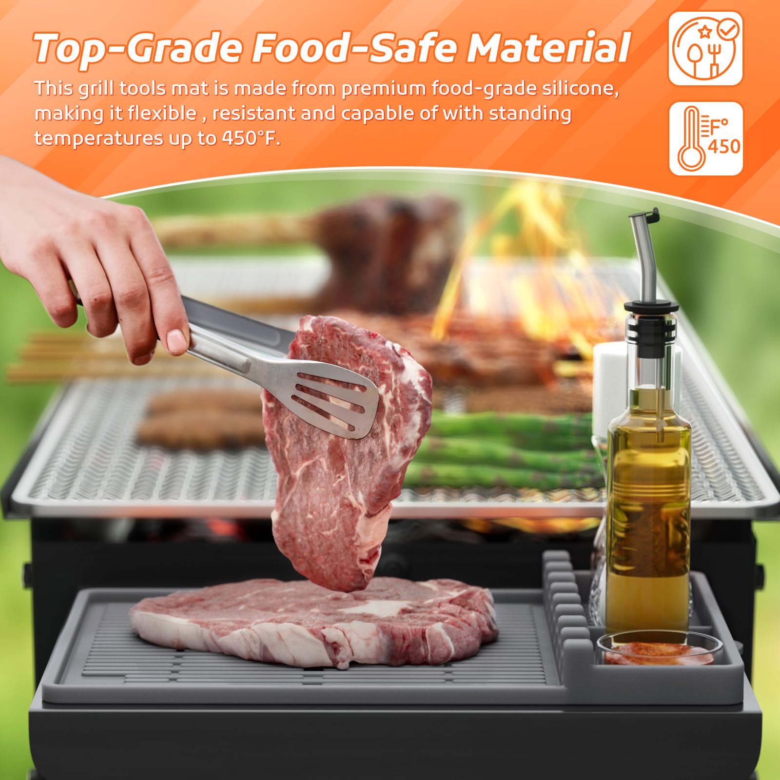 MealHelper heat-resistant silicone ensures safe grilling up to 450°F.