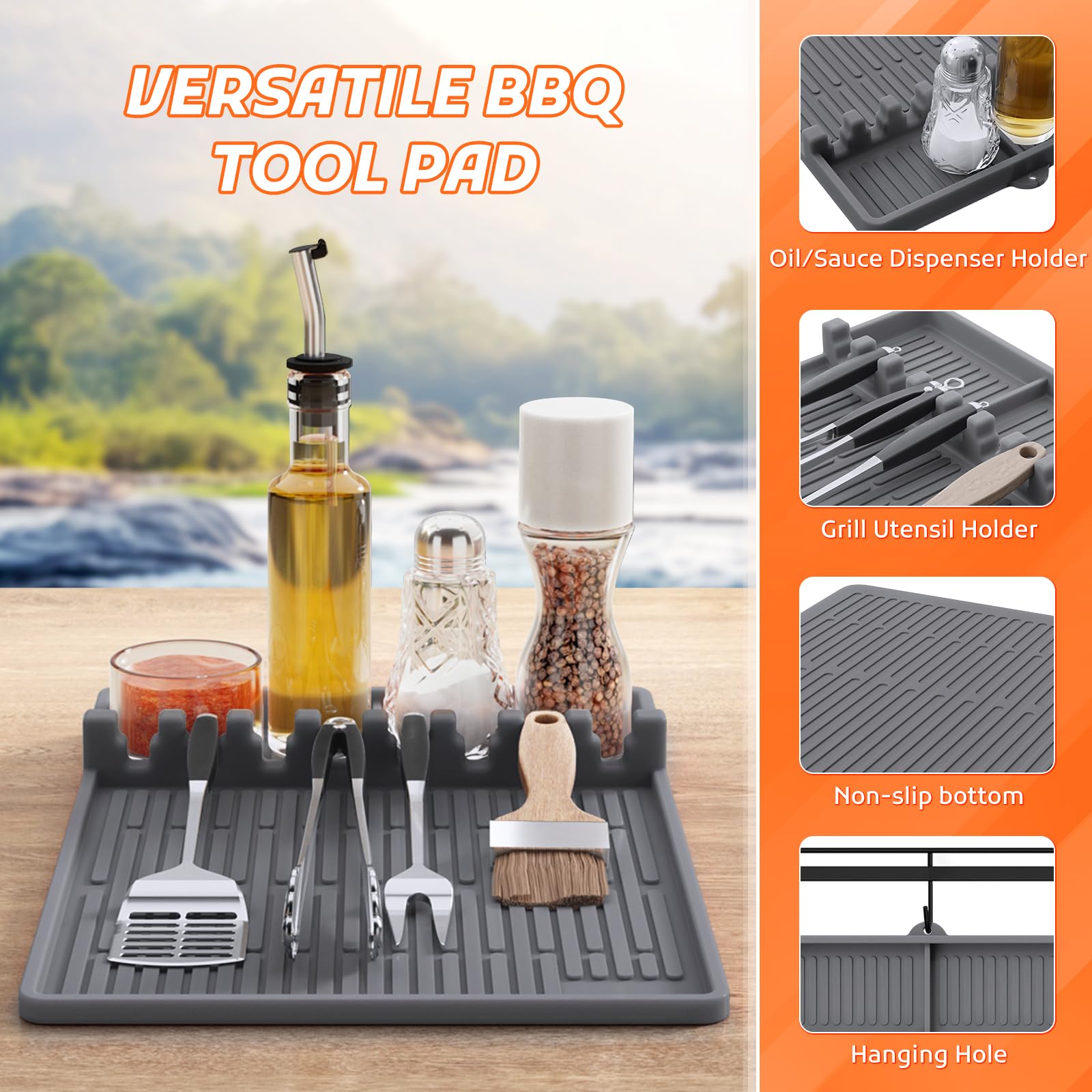 MealHelper scratch-resistant mat protects grill surface from utensil marks.