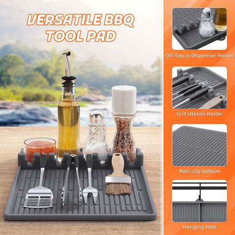 MealHelper scratch-resistant mat protects grill surface from utensil marks.