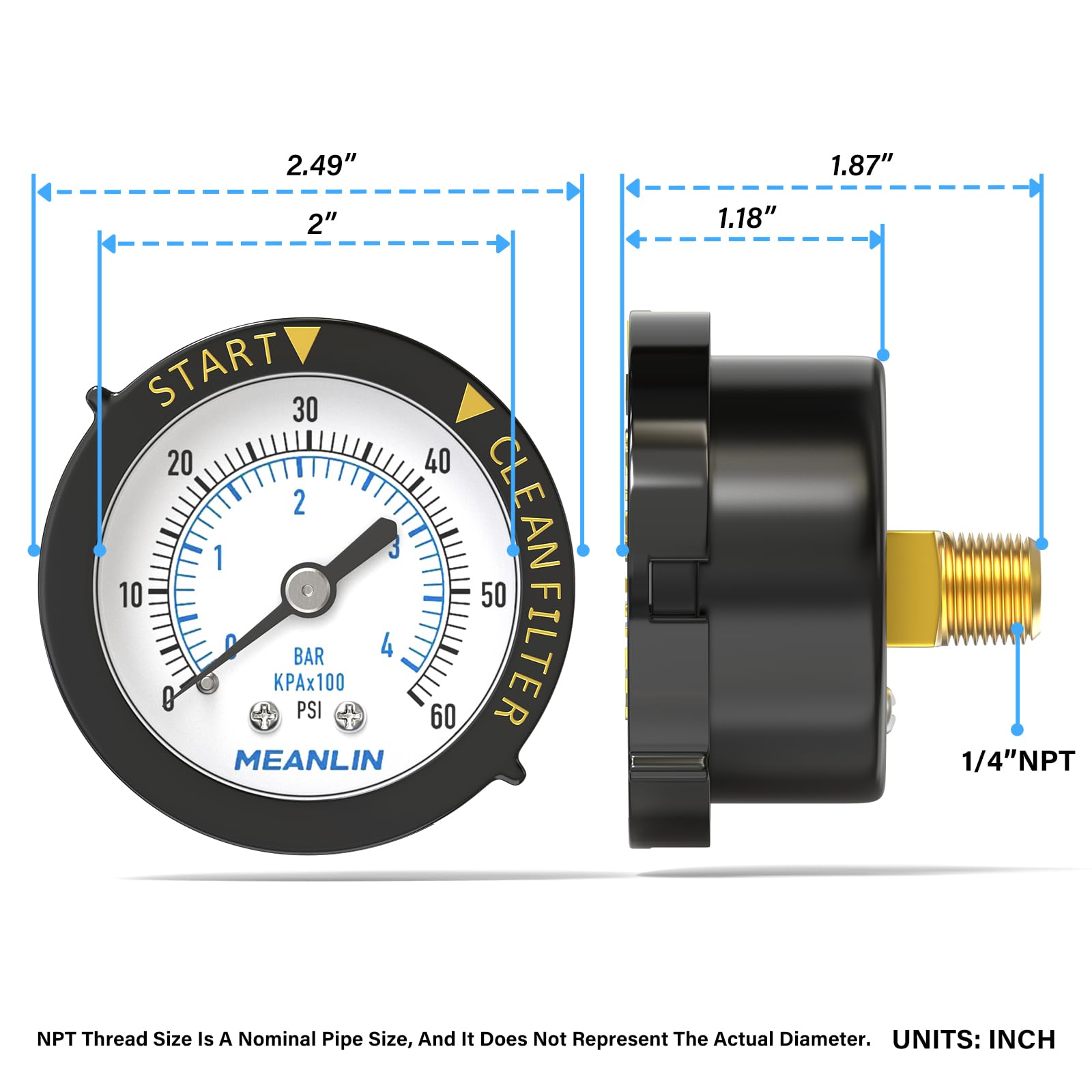 Meanlin Measure 1/4 inch NPT thread for easy filtration line attachment.
