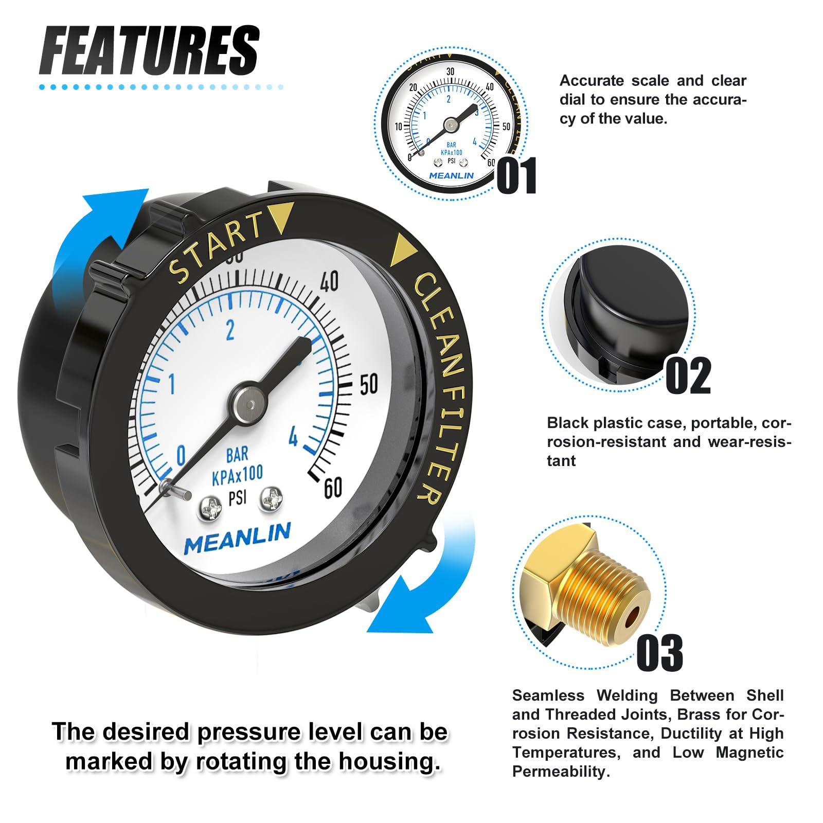 Meanlin Measure center back mount simplifies installation on equipment.