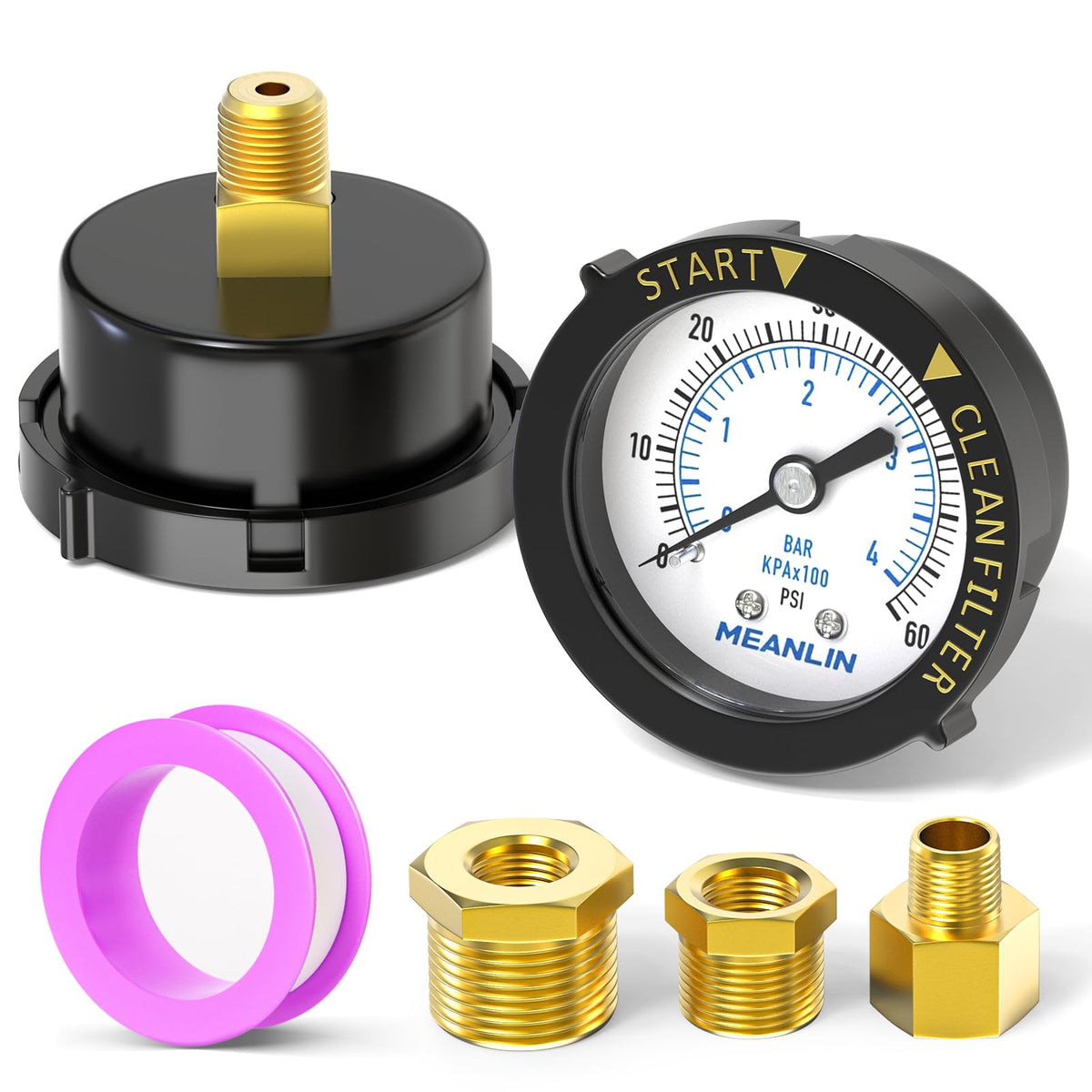 meanlin-measure pressure gauge front view with 2-inch dial for pool monitoring