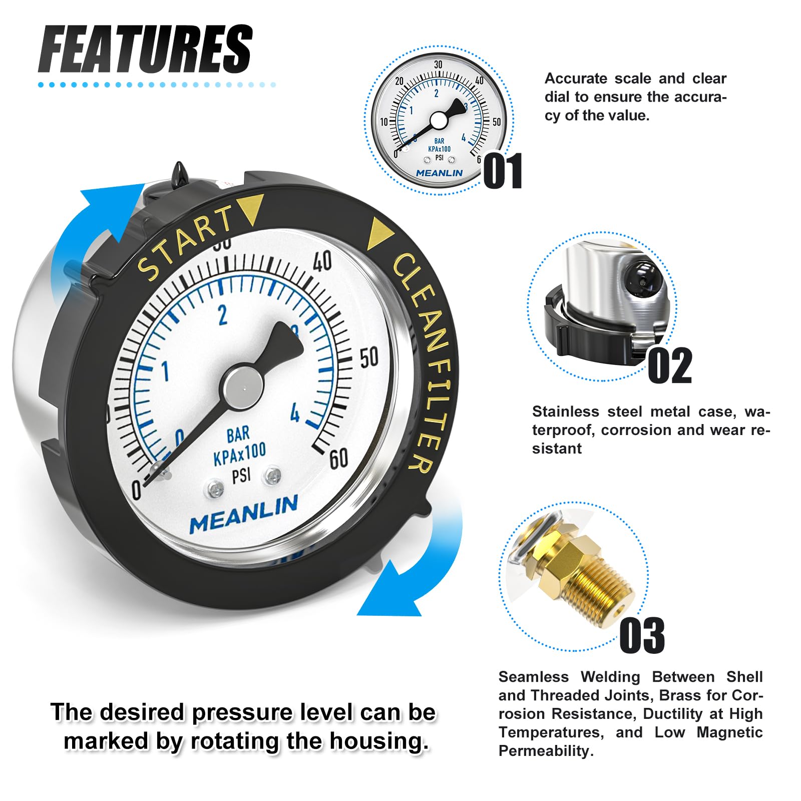 MEANLIN MEASURE two-inch dial face for easy readability.