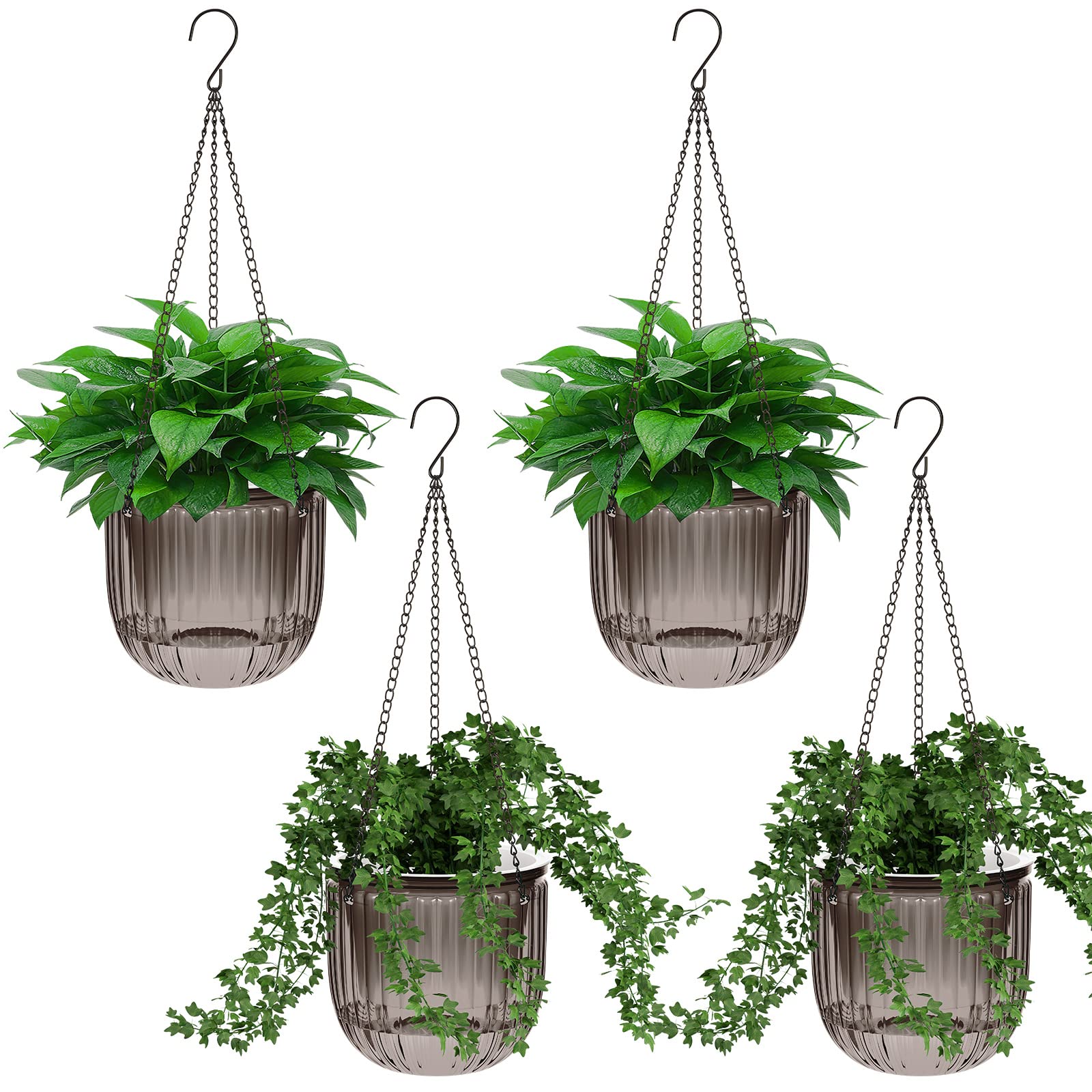 Meanplan self-watering gray hanging planter, 6.5-inch diameter, ideal for indoor greenery.