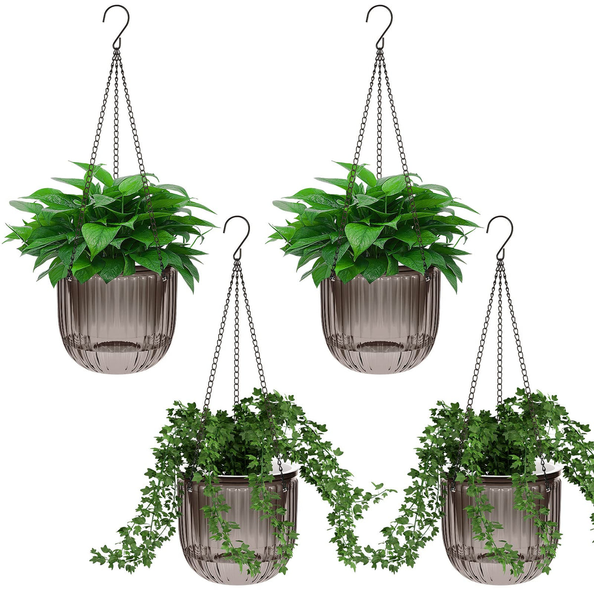 Meanplan self-watering gray hanging planter, 6.5-inch diameter, ideal for indoor greenery.