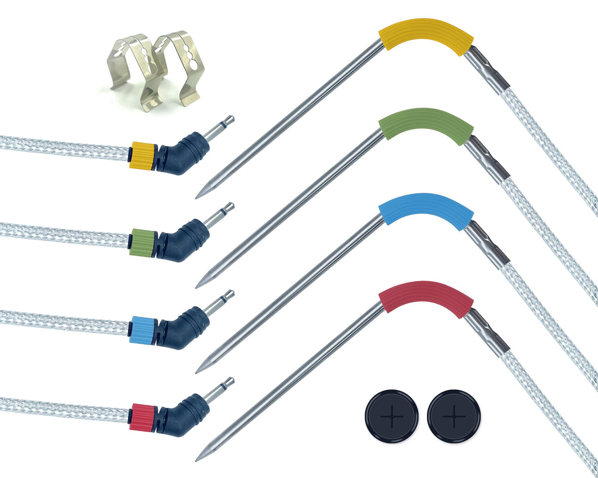 Meatender 4-pack probes ready for Weber compatibility on a grill
